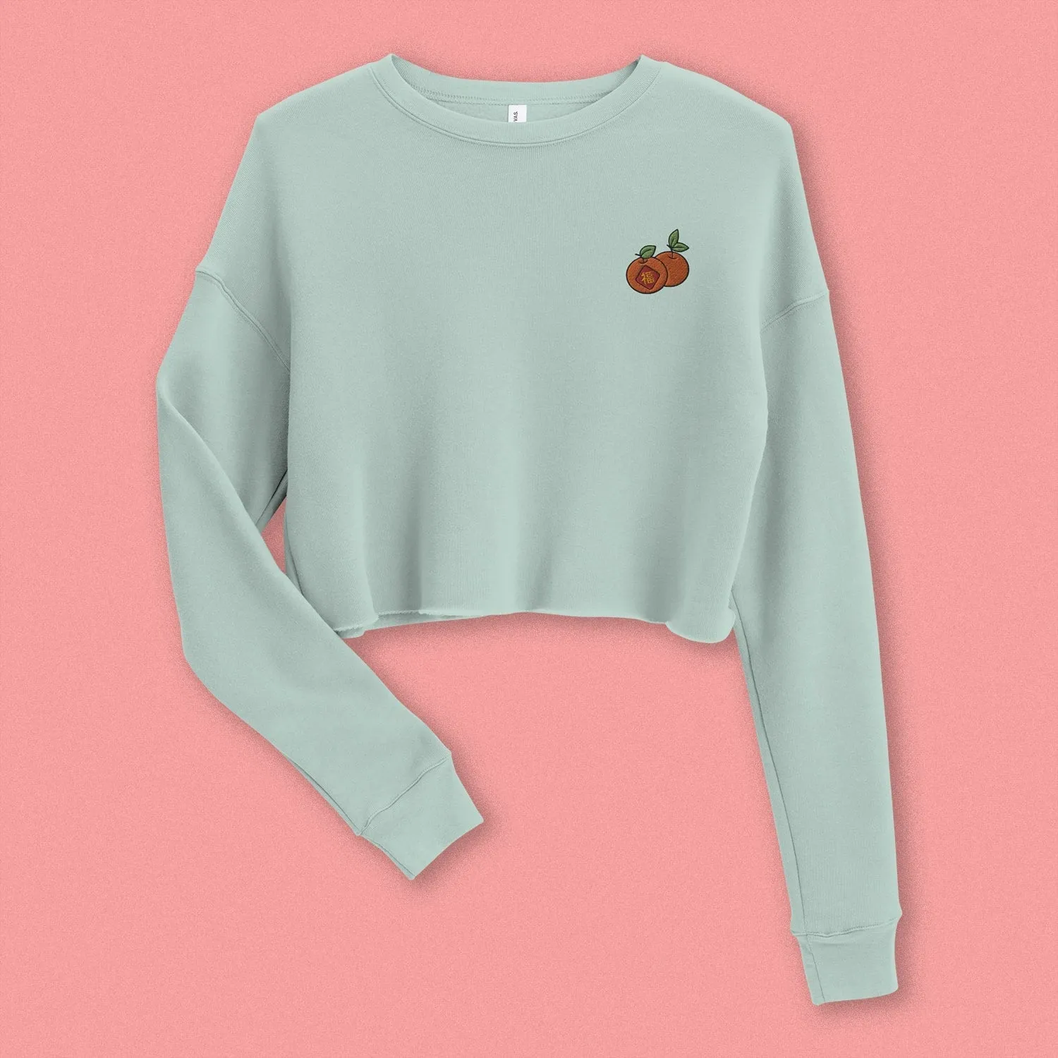 Mandarin Orange Embroidered Crop Sweatshirt