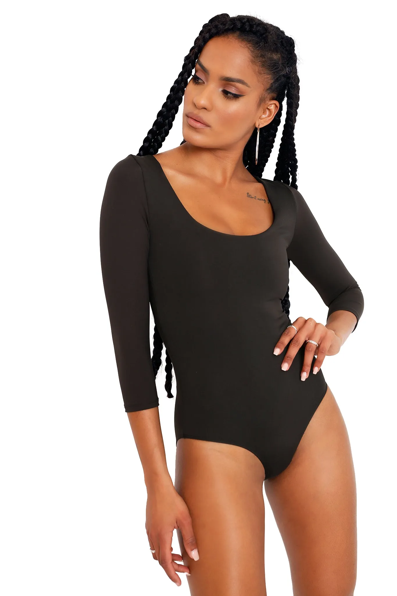 Matte Black 3/4 Sleeve Bodysuit