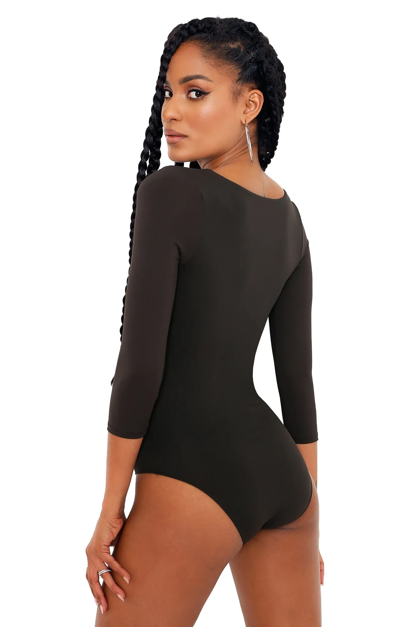 Matte Black 3/4 Sleeve Bodysuit