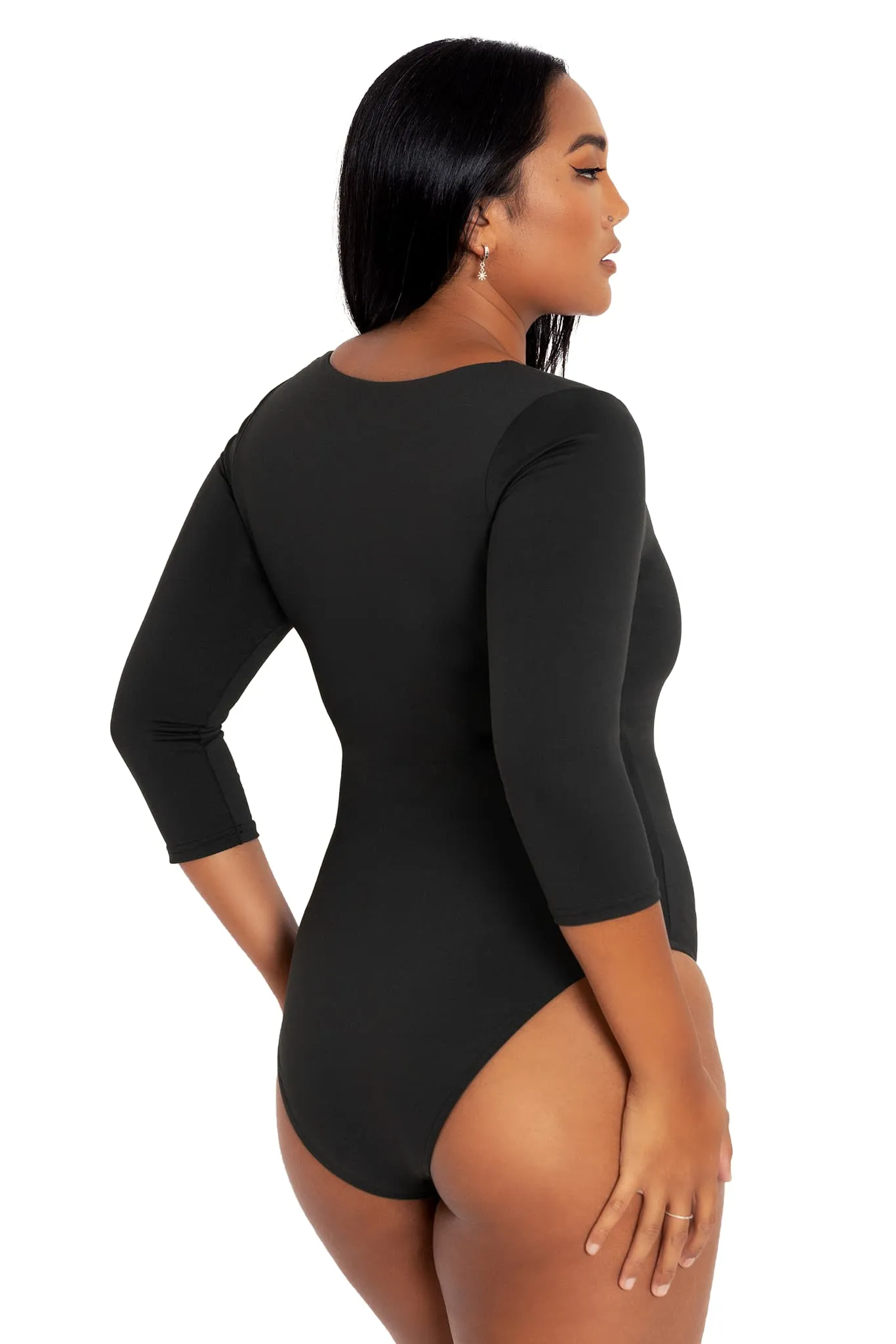 Matte Black 3/4 Sleeve Bodysuit