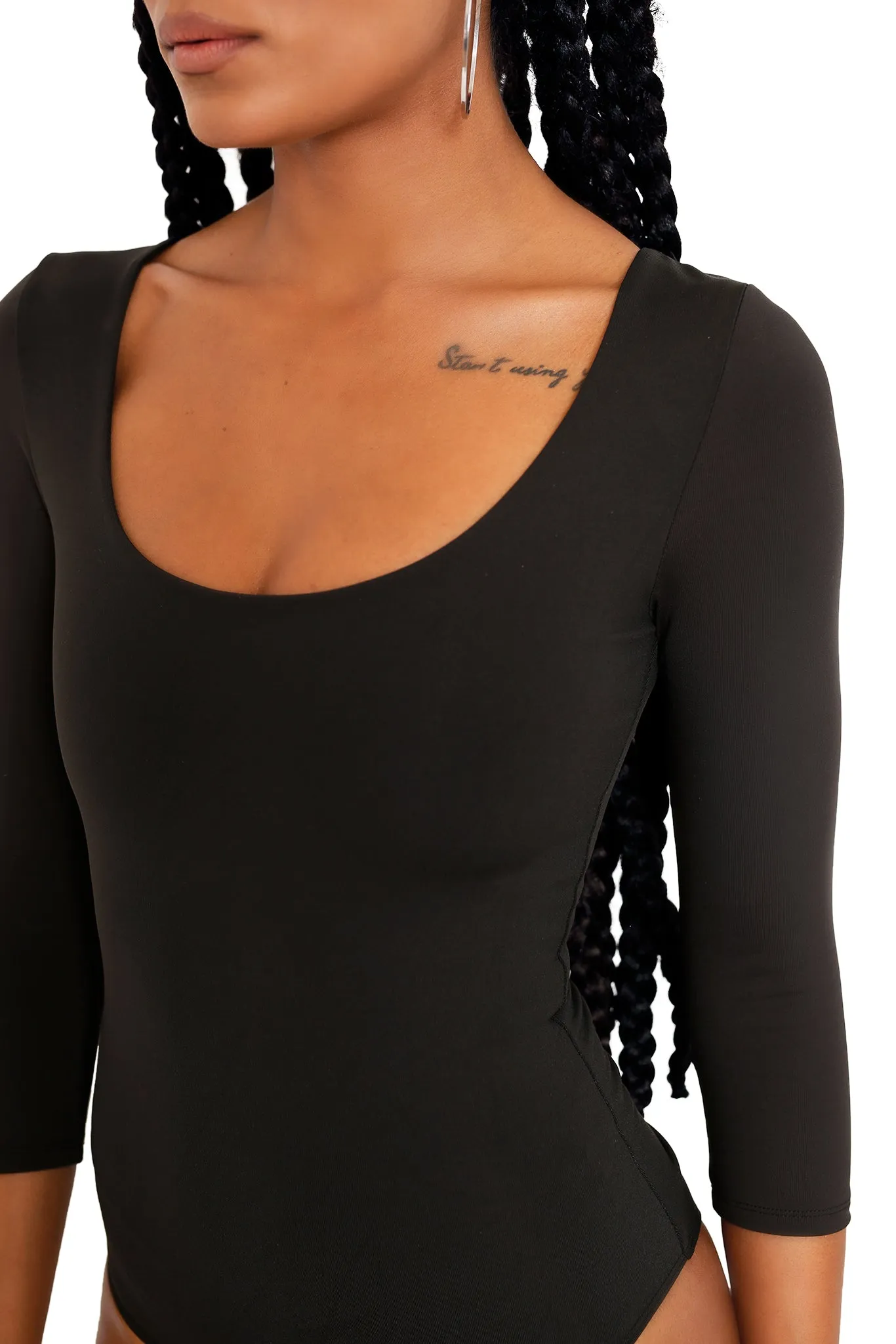 Matte Black 3/4 Sleeve Bodysuit