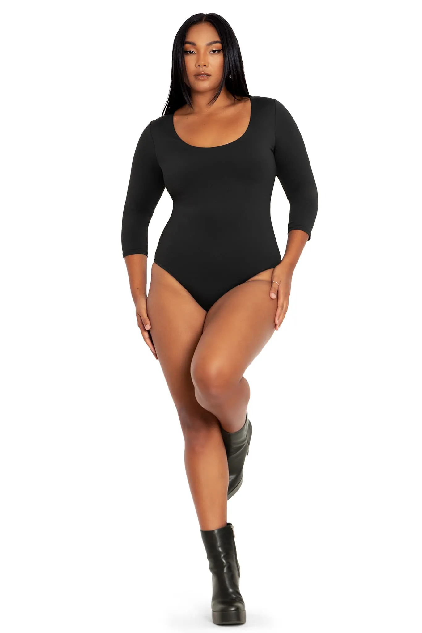 Matte Black 3/4 Sleeve Bodysuit