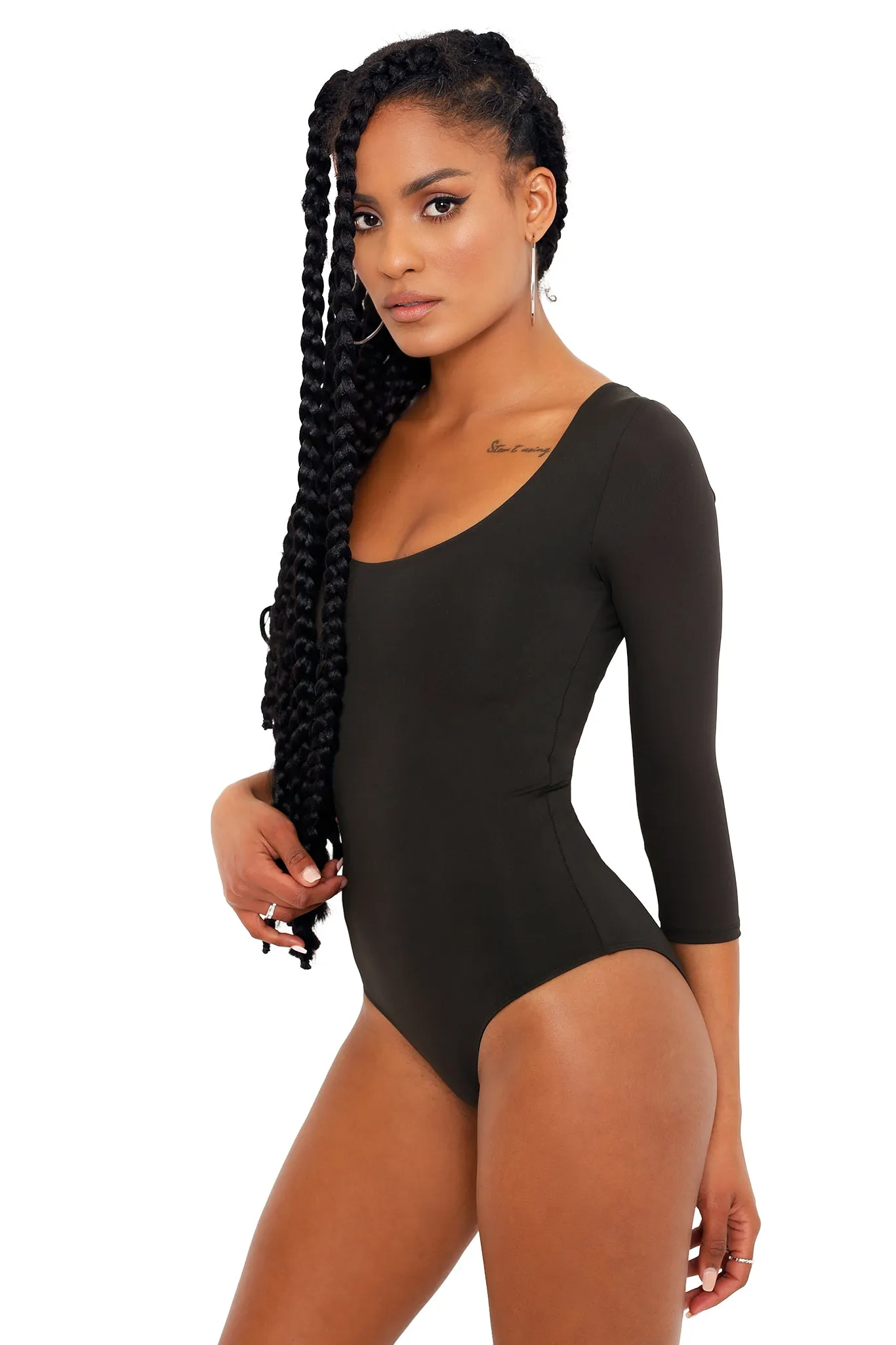 Matte Black 3/4 Sleeve Bodysuit