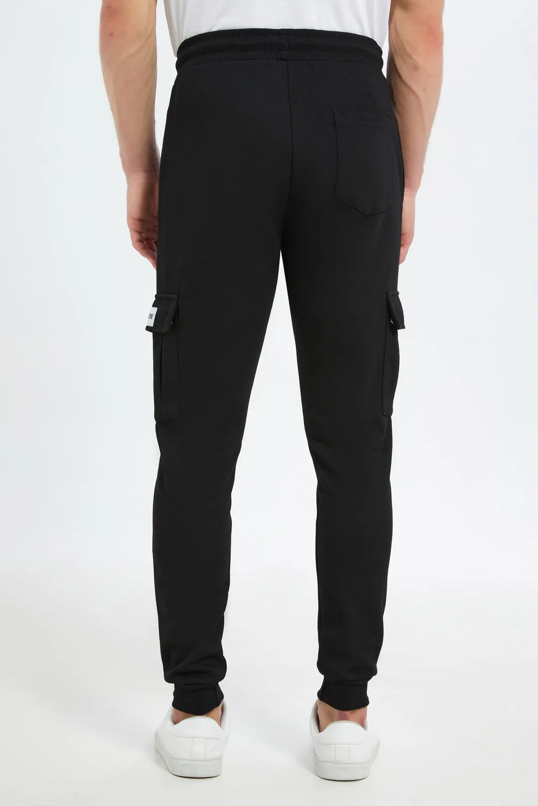 Men Black Cargo Pocket Jogger