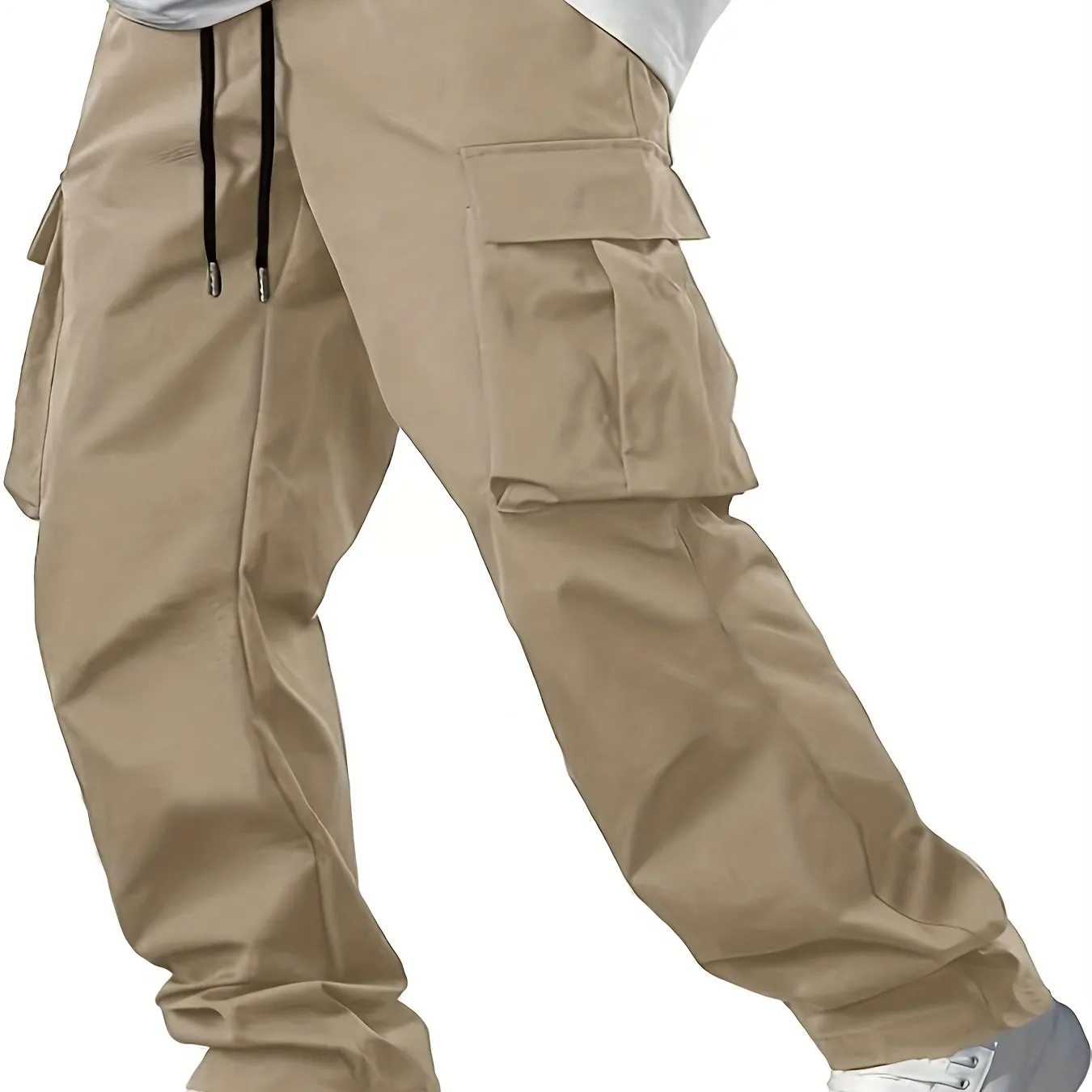 Men's Premium Solid Color Drawstring Cargo Pants - Multiple Pockets, Breathable, Comfortable, Versatile, All-Season Outdoor, Leisure, Work, and Travel Essential - Durable, Easy Care, and Stylish