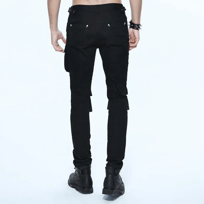 Men's Skinny Goth Pants With Knee Pockets