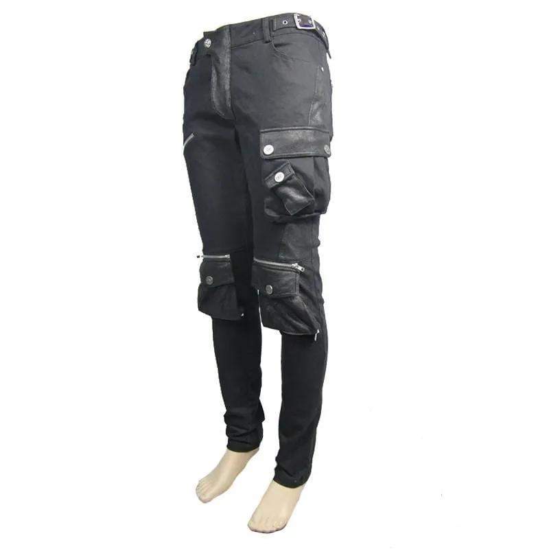 Men's Skinny Goth Pants With Knee Pockets