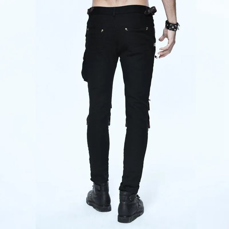 Men's Skinny Goth Pants With Knee Pockets