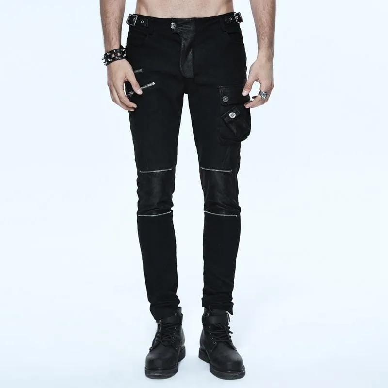 Men's Skinny Goth Pants With Knee Pockets