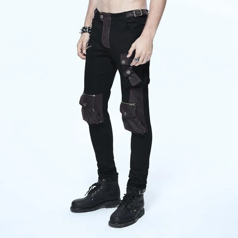 Men's Skinny Goth Pants With Knee Pockets