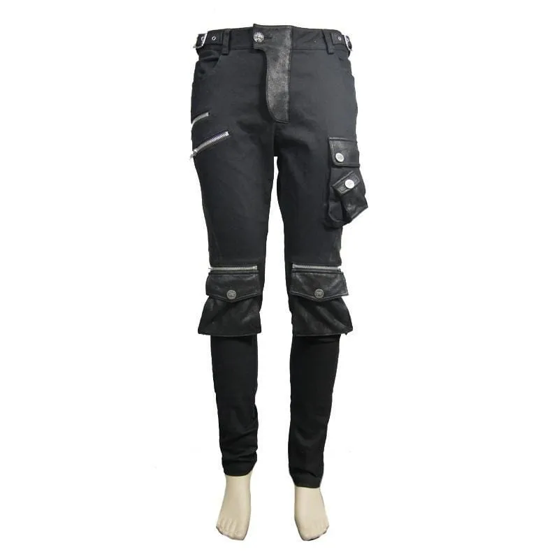 Men's Skinny Goth Pants With Knee Pockets