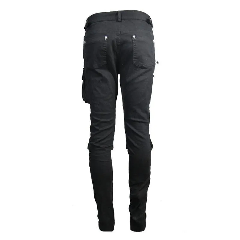 Men's Skinny Goth Pants With Knee Pockets