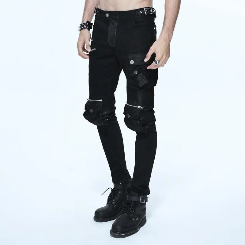 Men's Skinny Goth Pants With Knee Pockets