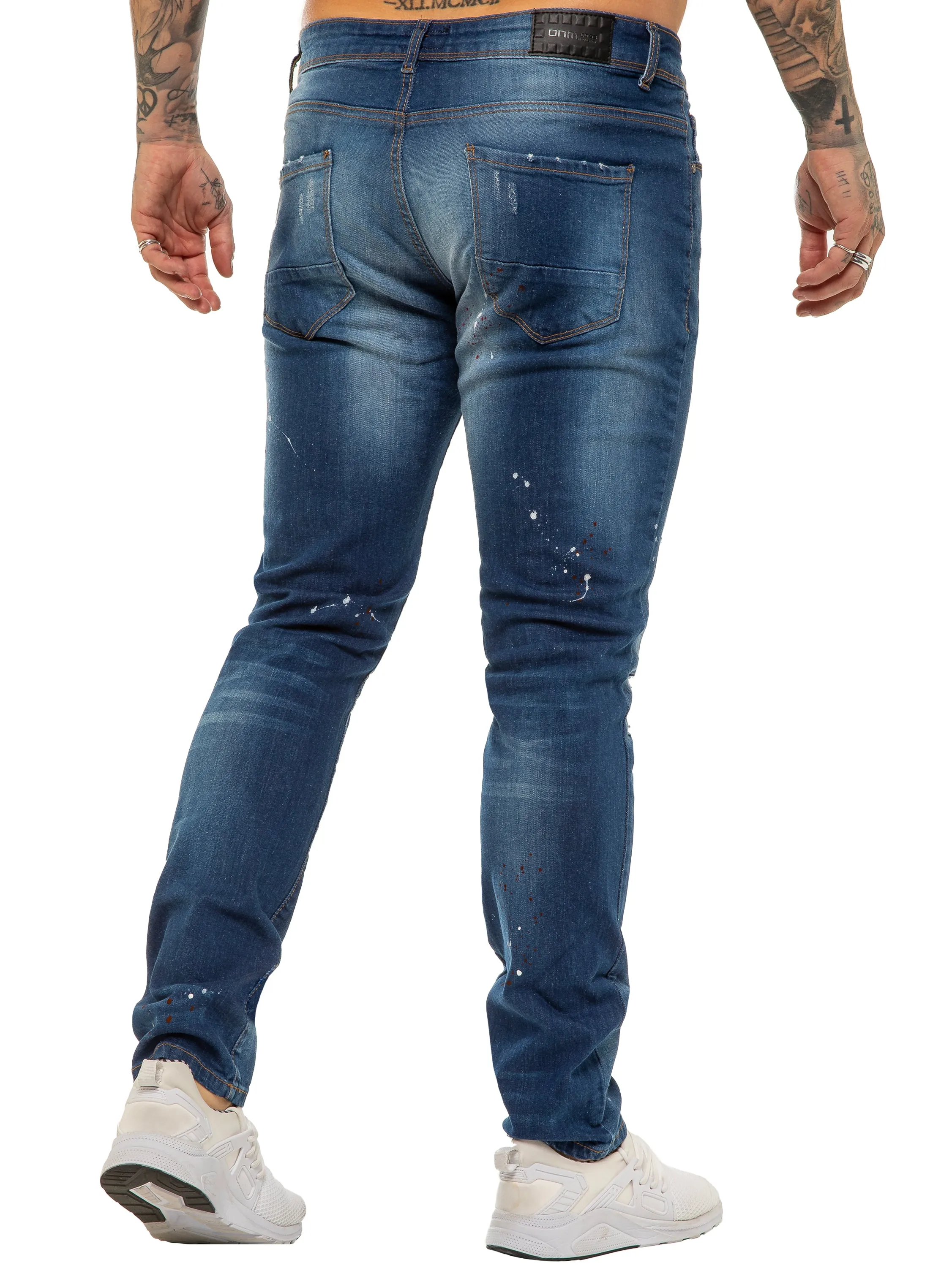 Mens Skinny Ripped Splash Jeans Stretch Denim | Enzo Designer Menswear