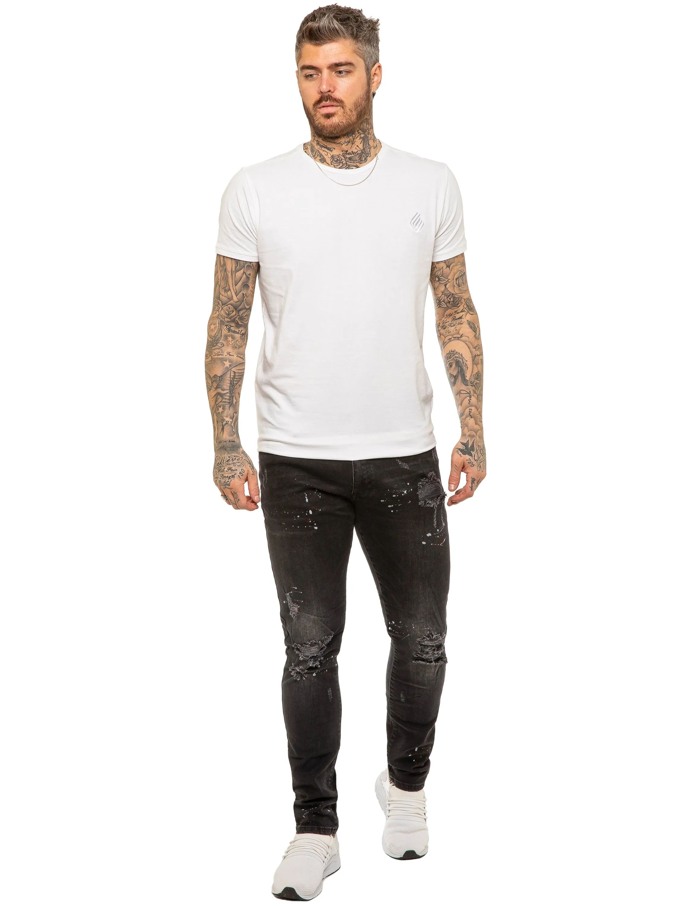 Mens Skinny Ripped Splash Jeans Stretch Denim | Enzo Designer Menswear