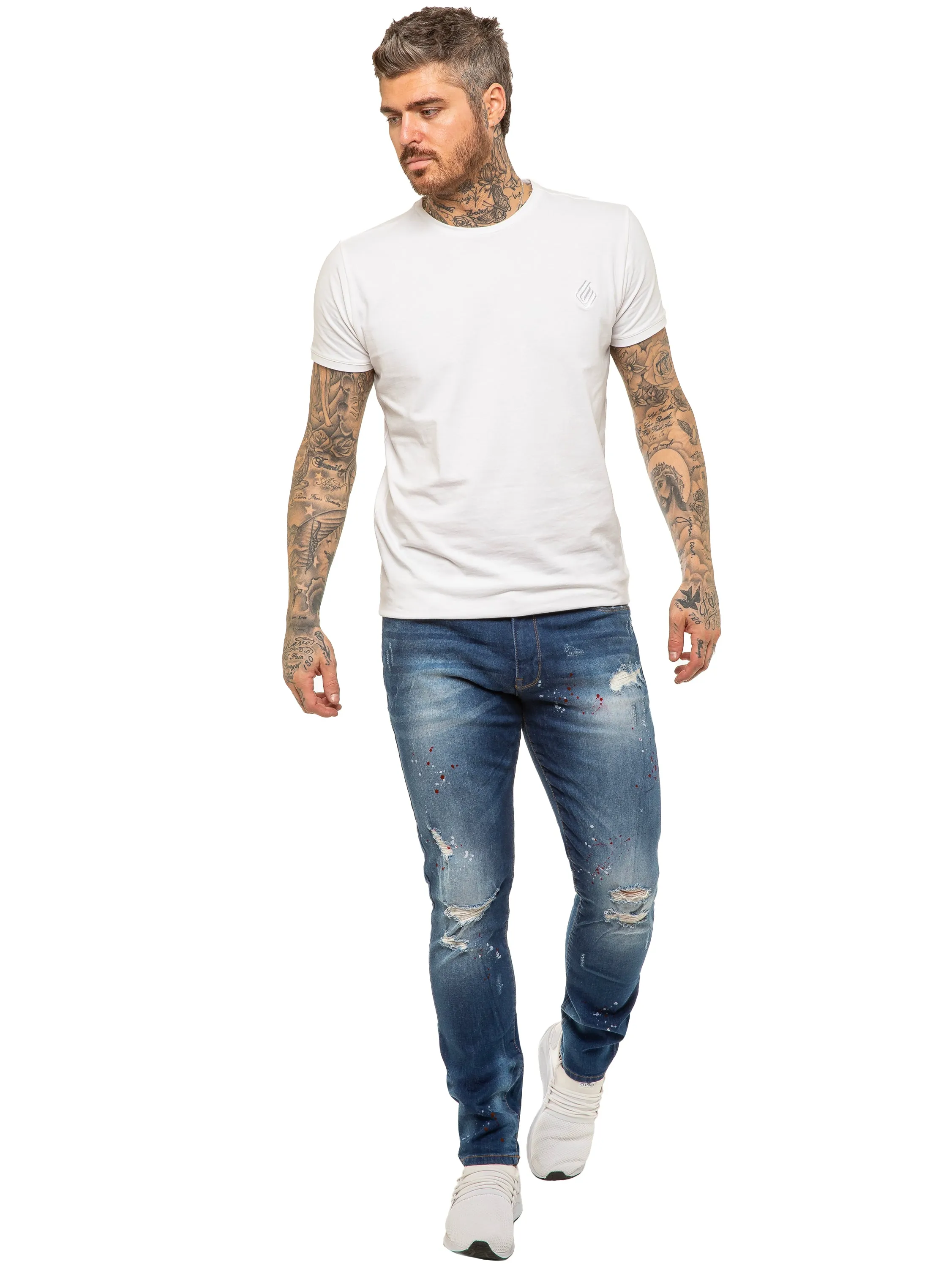 Mens Skinny Ripped Splash Jeans Stretch Denim | Enzo Designer Menswear