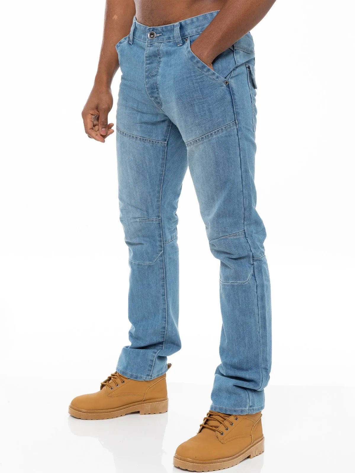 Mens Straight Fit Denim Jeans EZ243 Bleach | Enzo Designer Menswear