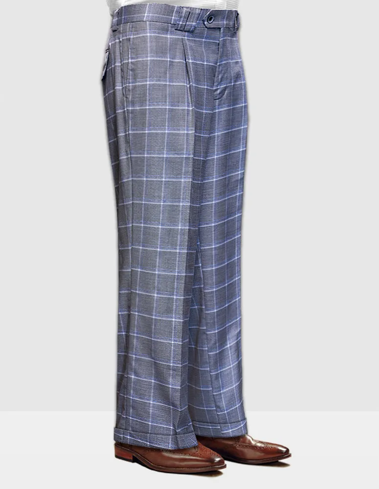 Men's Wide Leg Plaid Pants Super 150'S Italian Wool | Grey | WP-101