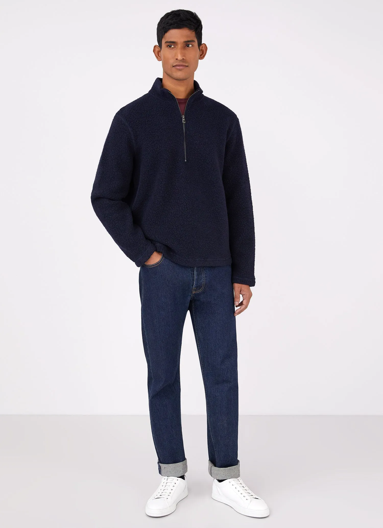 Men's Wool Fleece Zip Neck in Navy