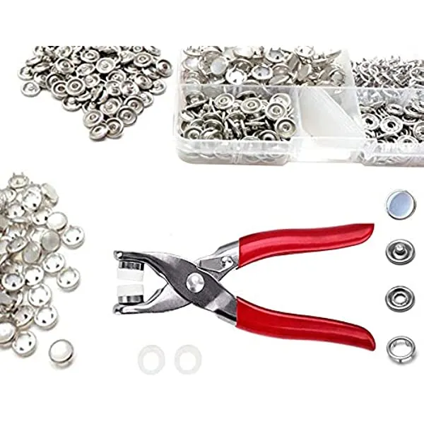 Metal Snap Buttons Rings with Fastener Pliers - 100pc