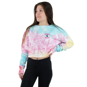 Michigan State Spartans NCAA Womens Pastel Tie-Dye Blast Cropped Sweater