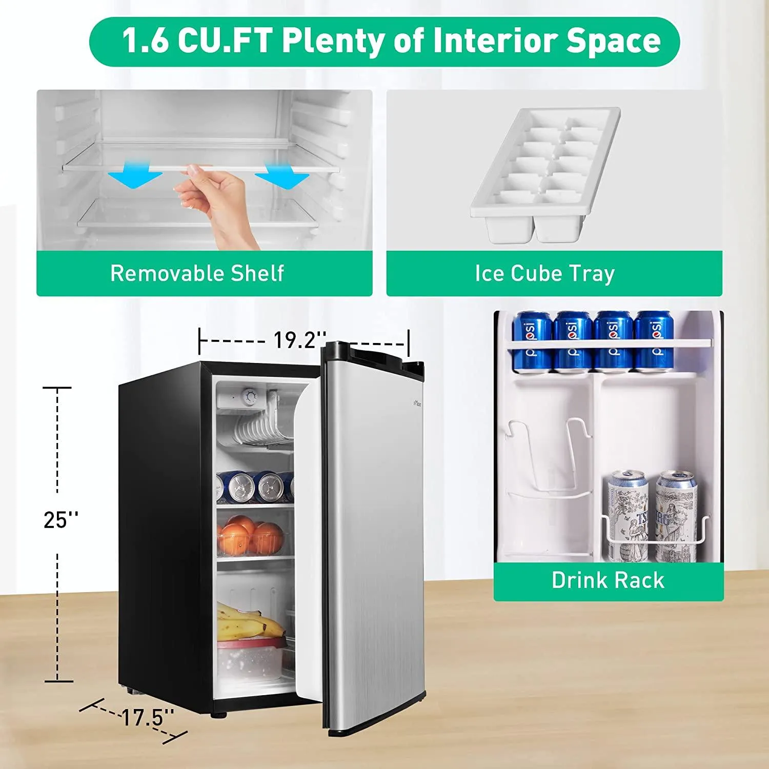 Mini Fridge Single Door Compact Refrigerator with Reversible Door & Adjustable Legs