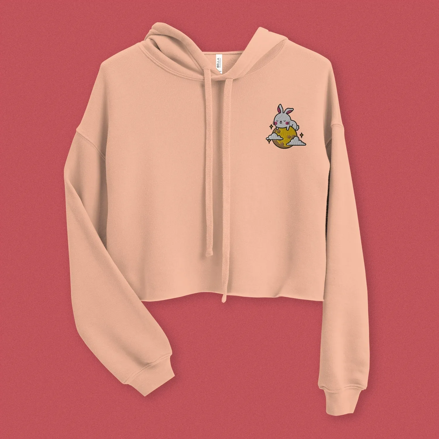 Moon Rabbit Embroidered Crop Hoodie