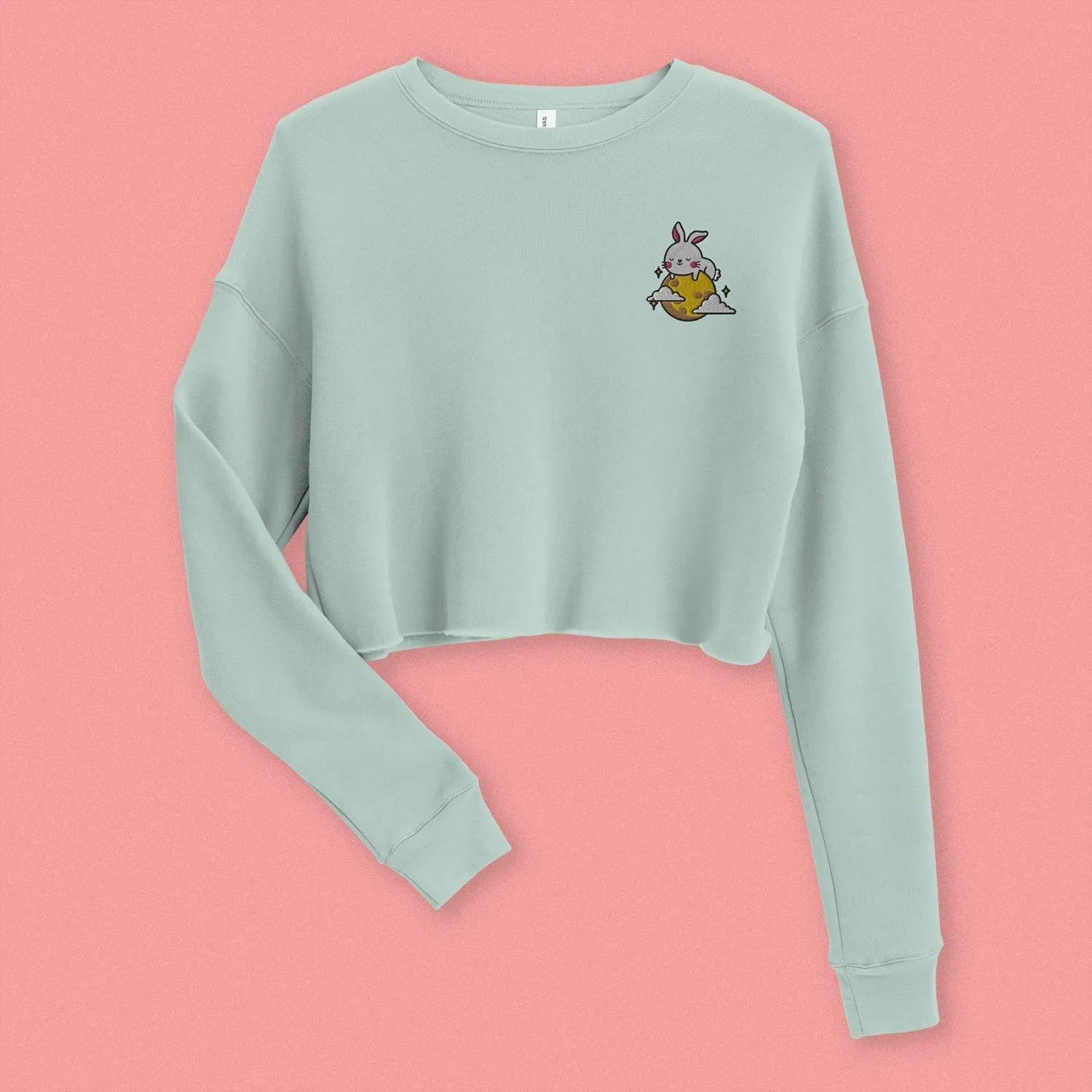 Moon Rabbit Embroidered Crop Sweatshirt