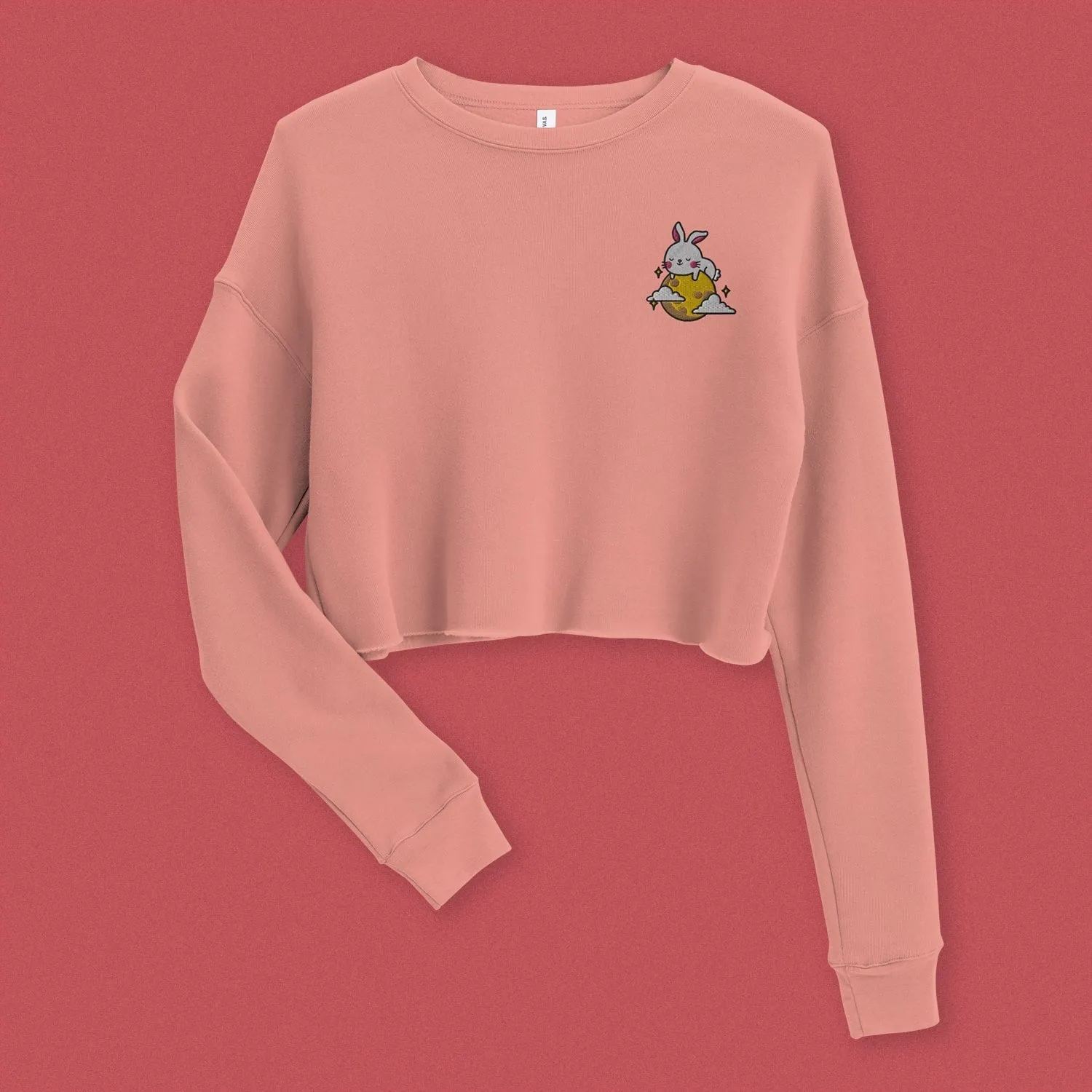 Moon Rabbit Embroidered Crop Sweatshirt