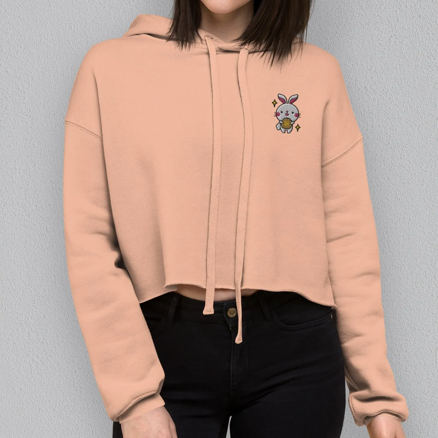 Mooncake Rabbit Embroidered Crop Hoodie