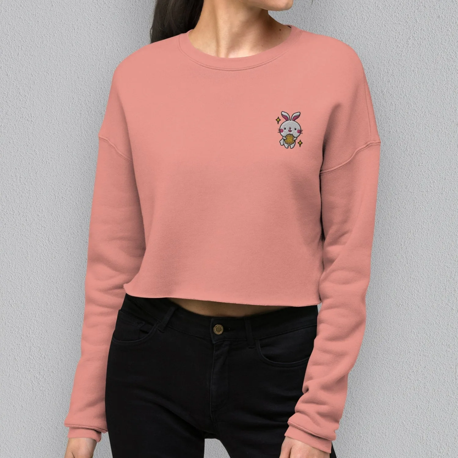 Mooncake Rabbit Embroidered Crop Sweatshirt