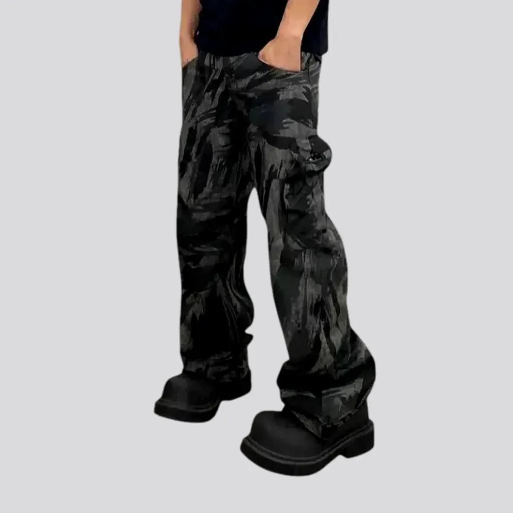 Multi-color cargo pockets men's denim pants