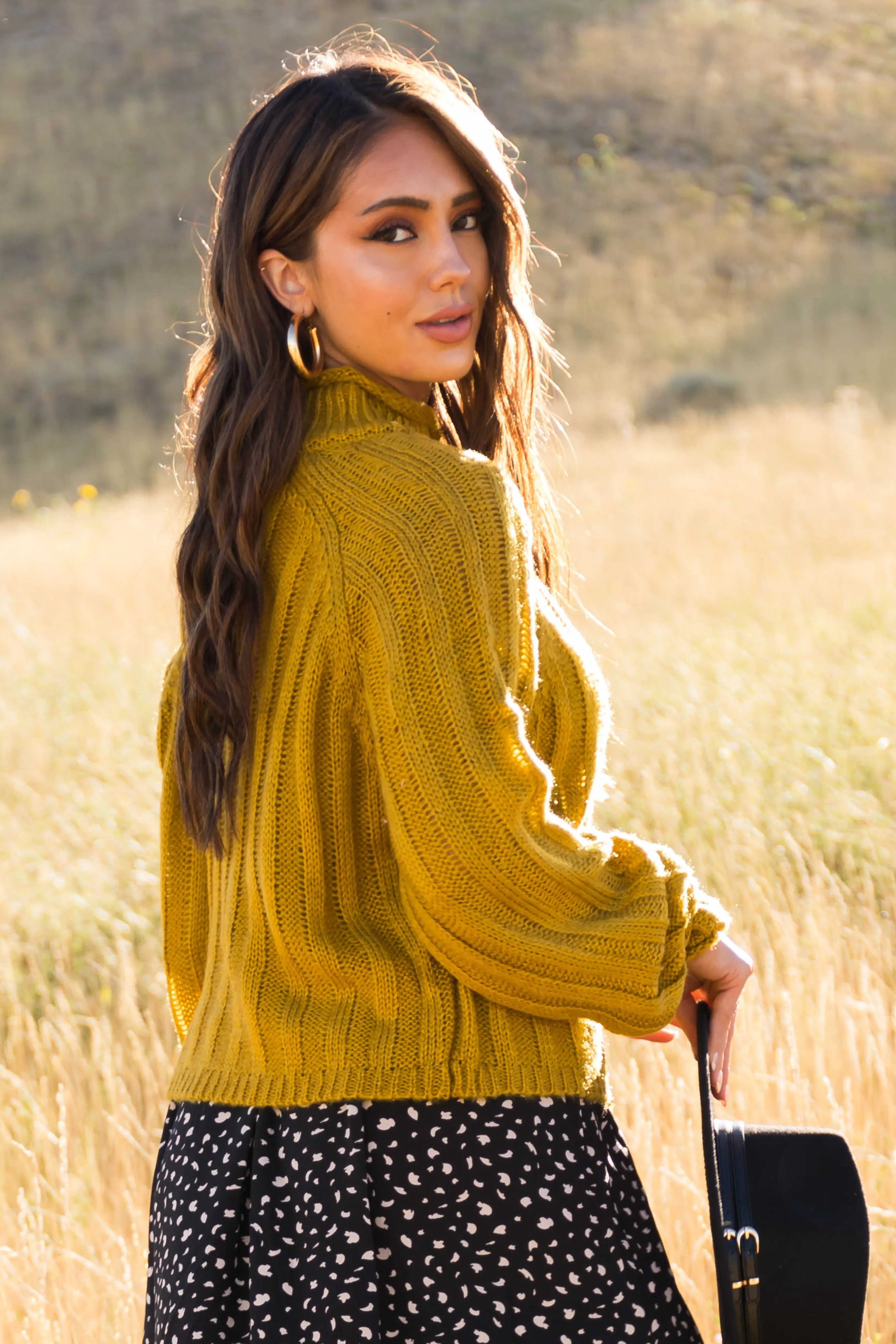 Mustard Ribbed High Neck Raglan Sweater