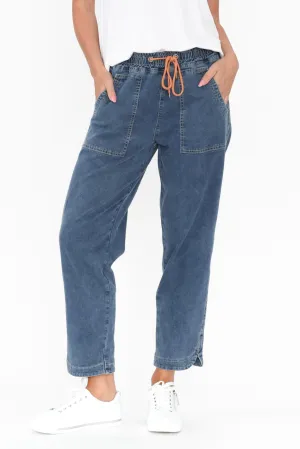 Orbe Dark Blue Denim Drawstring Jeans