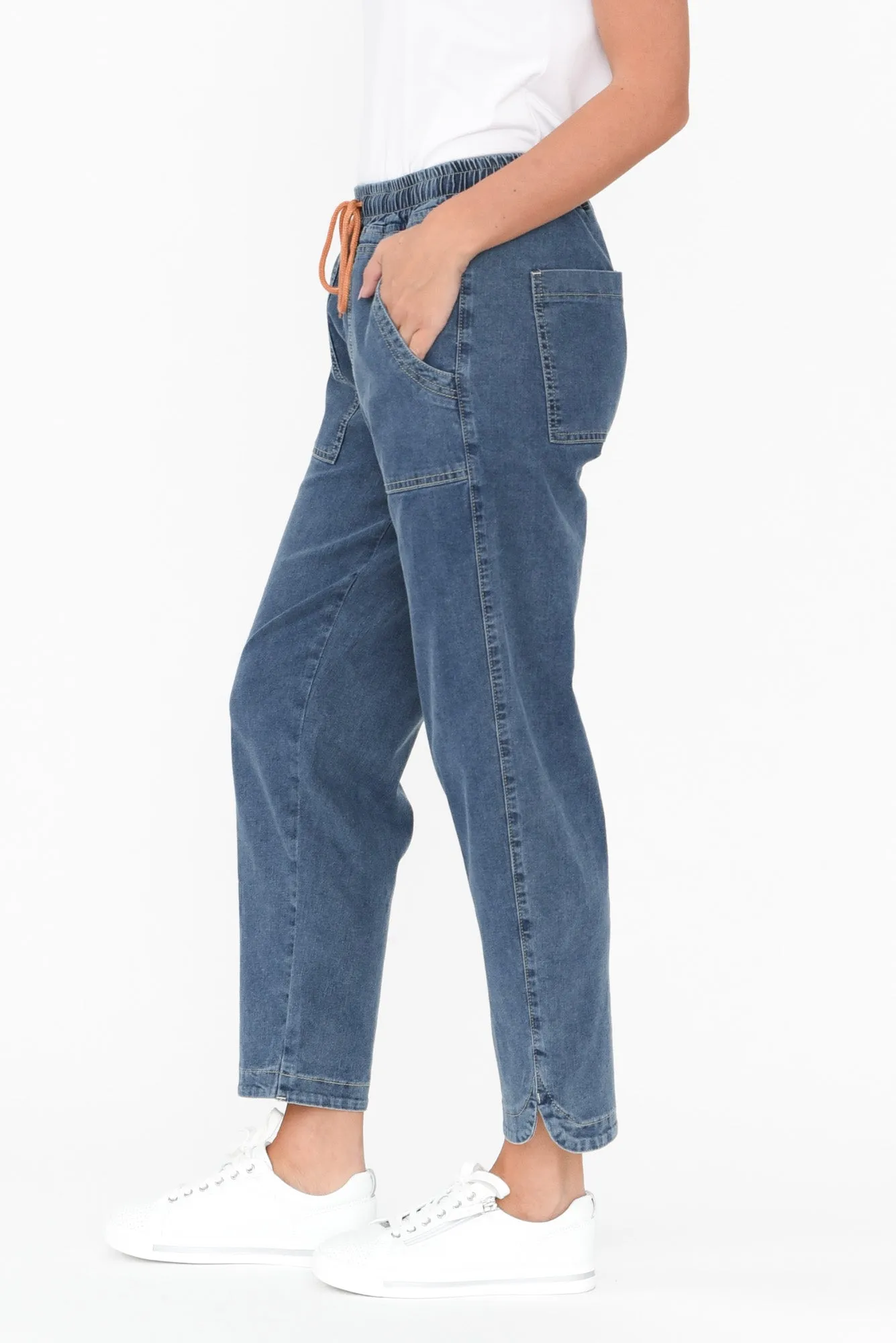 Orbe Dark Blue Denim Drawstring Jeans