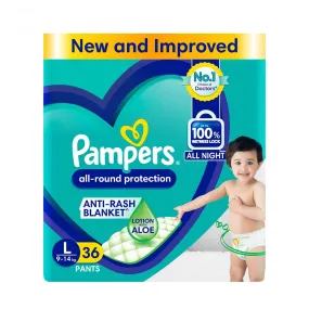 Pampers All round Protection Pants, Large size baby Diapers, (L) 36 Count,9-14 kg Lotion with Aloe Vera