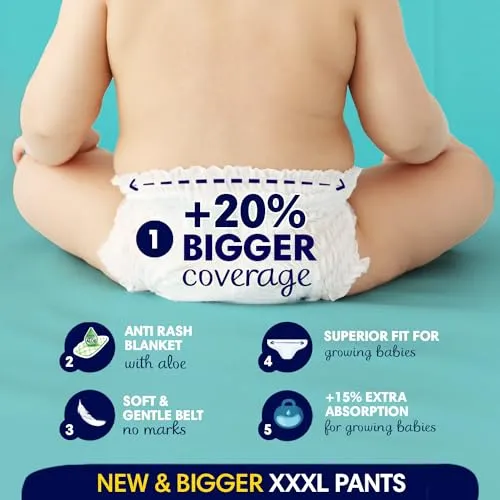 Pampers All round Protection Pants Style Baby Diapers, XXX-Large (XXXL) Size, 22 Count, Anti Rash Blanket, Lotion with Aloe Vera, 17  kgs Diapers