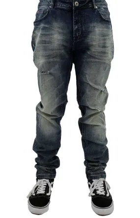 Peach Tree Dark Stone Washed Denim Trousers