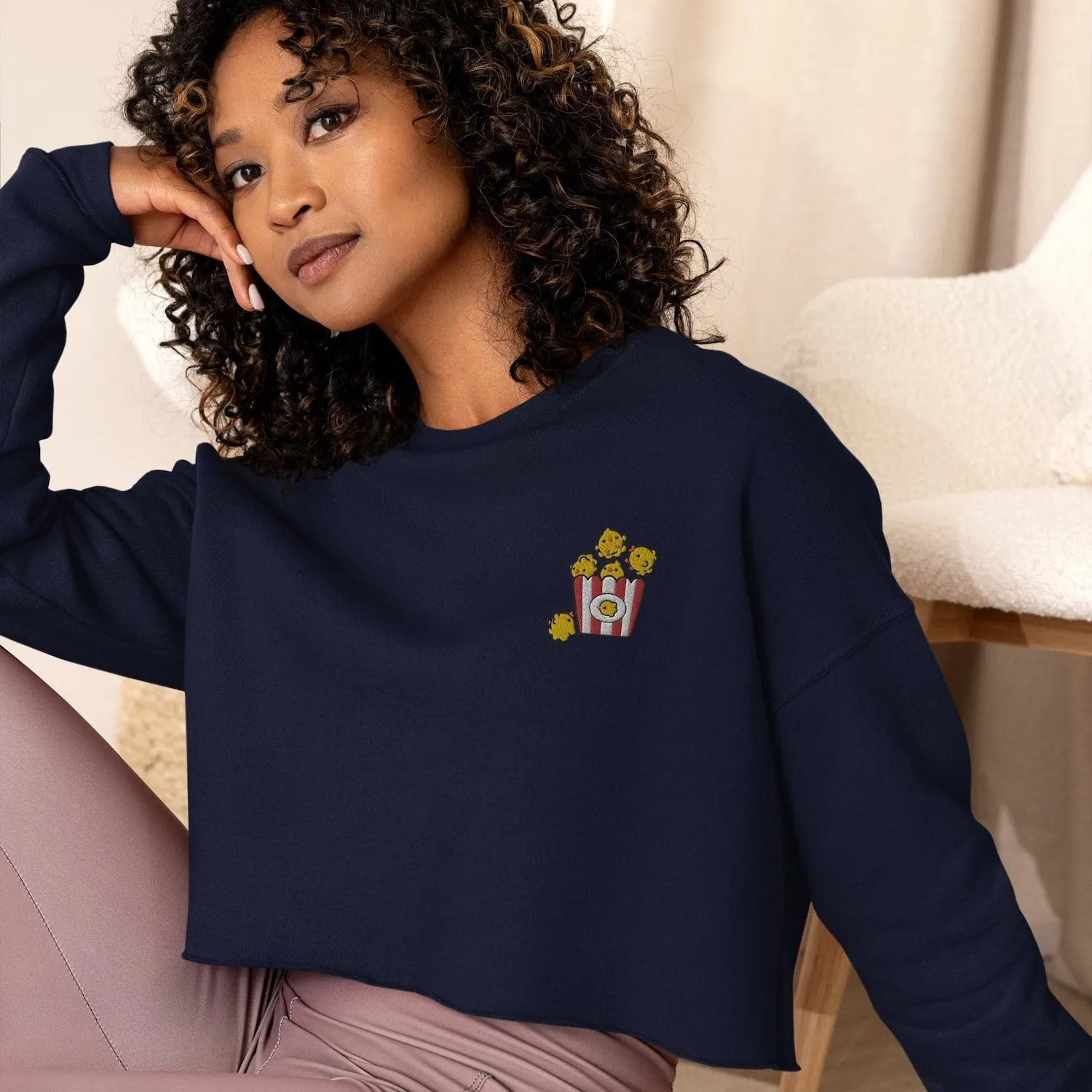 Popcorn Chicken Embroidered Crop Sweatshirt