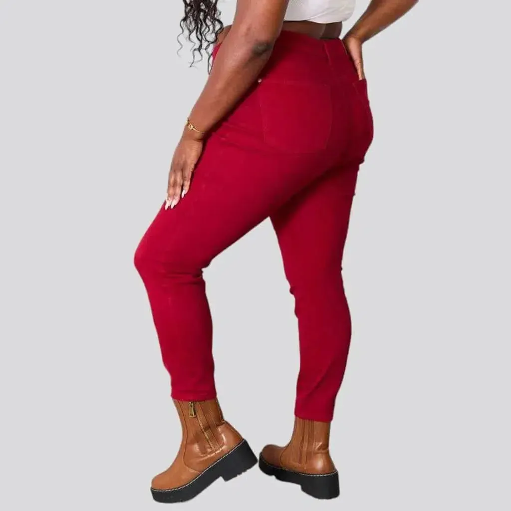 Red ankle-length jeans
 for women