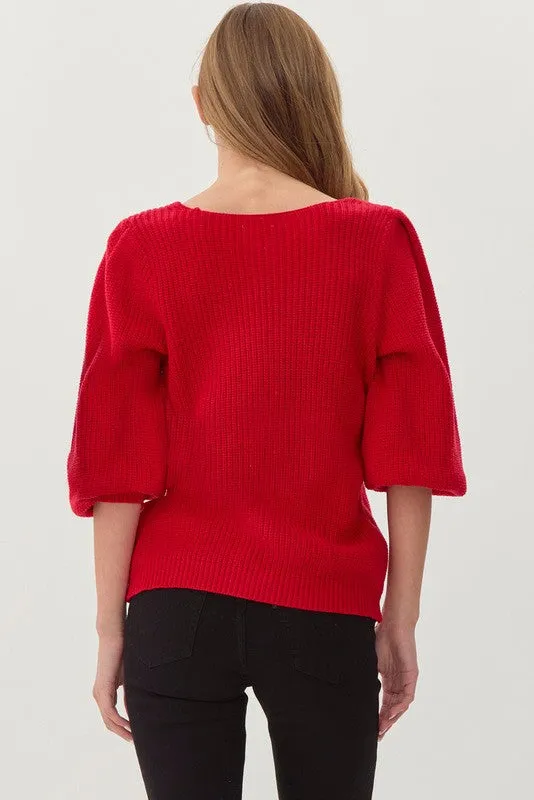 Red Textured Knit Sweater