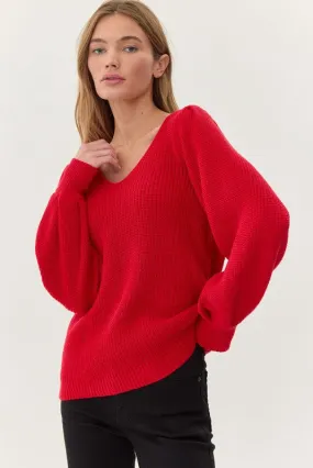 Red Textured Knit Sweater