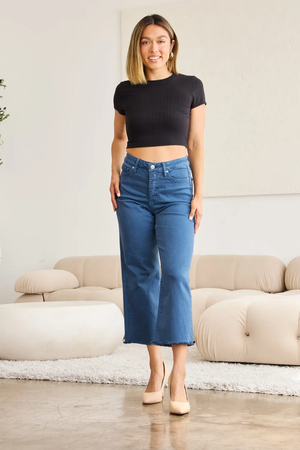 RFM Full Size Tummy Control High Waist Raw Hem Jeans