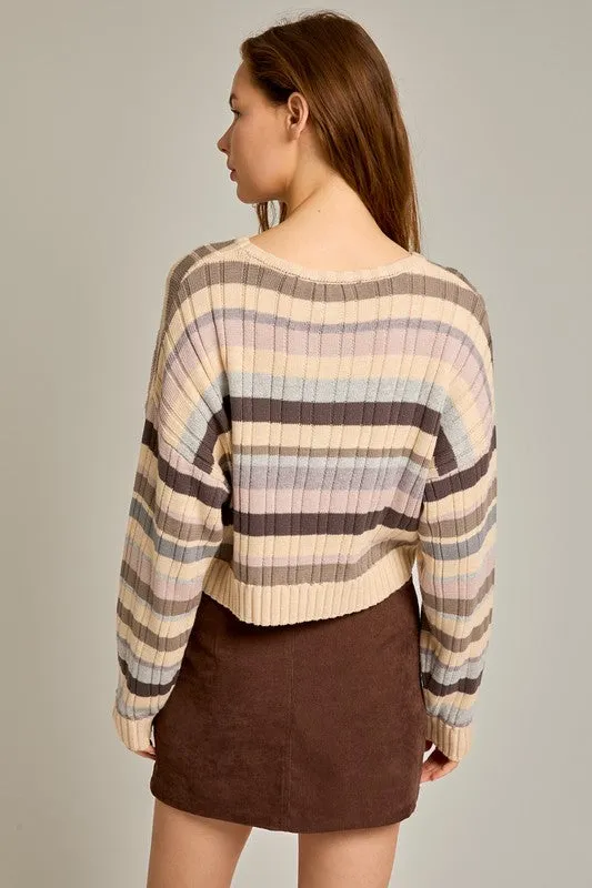 Ribbed Stripe Crop Sweater