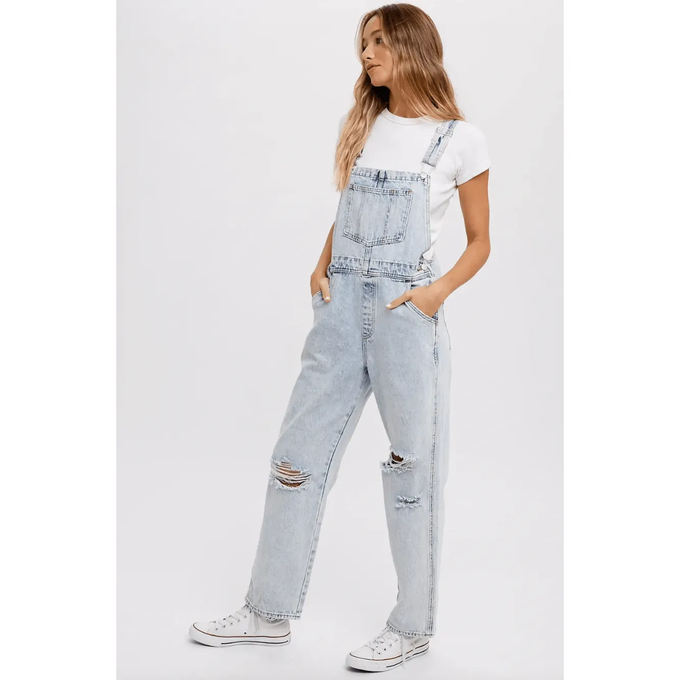 Ripped Knee Denim Overalls