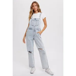 Ripped Knee Denim Overalls