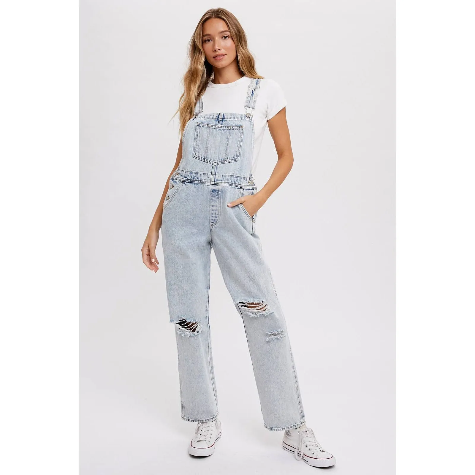 Ripped Knee Denim Overalls