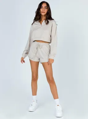 Rise & Lounge Cropped Henley Sweatshirt Beige