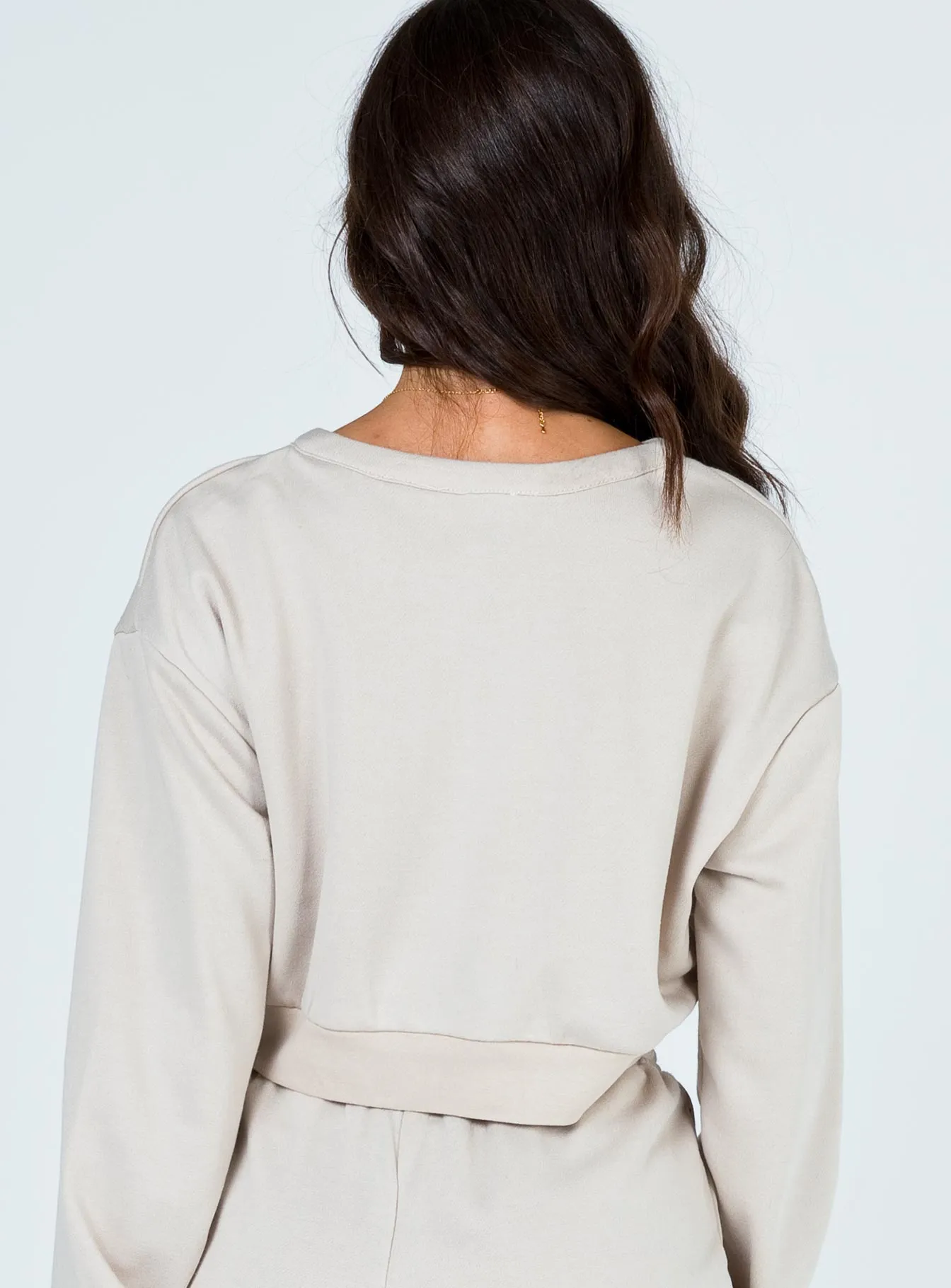 Rise & Lounge Cropped Henley Sweatshirt Beige