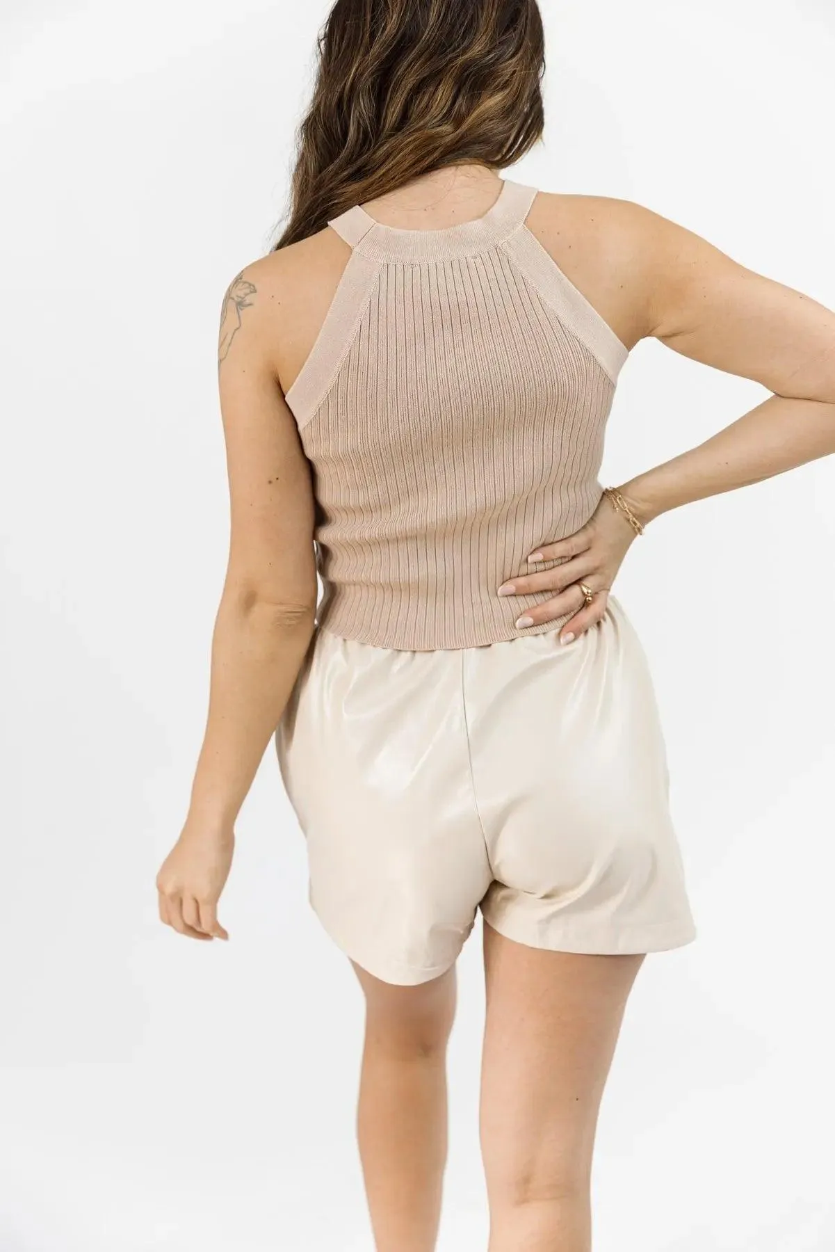 Rylan Taupe Rib Knit Sweater Tank - Final Sale